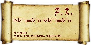 Pázmán Kálmán névjegykártya